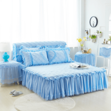 침대커버레이스 공주풍 쓰리피스 프릴 침대커버, 2.0×2.2미터침대스커트+베개커버2개+침대커버, 옵션4