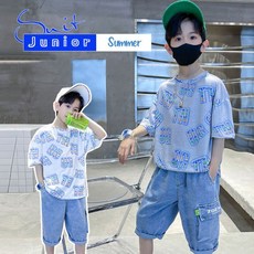 남성데님반팔바지세트