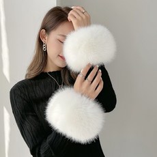 여성의류 밍크팔토시 겨울 손목 보온 퍼장갑 슬리브, 화이트