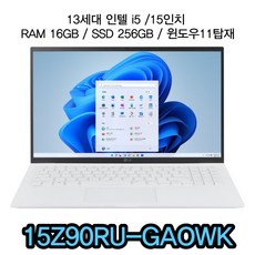 LG전자 2023 그램15Z90RU-GAOWK 사무용 업무용 노트북 SC, 15ZD90RU-GX56K, WIN11 Home, 16GB, 256GB, 스노우 화이트