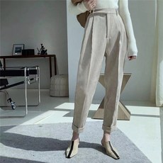 GRACETINAHOO 여성 겨울 가을 INS 하이웨스트 캐쥬얼 슬림핏 원턱 정장바지