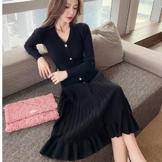데일리룩 모던 니트 원피스 4컬러 프리사이즈 플레어 스판 세련된 캐주얼룩 러블리 우아한 드레스
