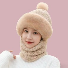 여성 모자 머플러 세트 일체형 넥워머 털 퍼 후드 워머 겨울 방한 방울