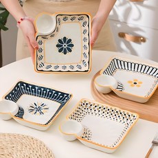 니치유 북유럽 만두접시 치킨접시 플레이팅 디저트 접시 1P/4P, 18.6cm*17.5cm*3.7cm 7.5인치, A+B+C+D, 1개 18.6cm*17.5cm*3.7cm 7.5인치, A+B+C+D