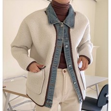 더글레이즈 뽀글이 패딩 후리스 플리스 양털 누빔 데님 배색 퍼 점퍼 오버핏 데일리 캐주얼