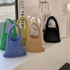 니트 그물 왕골 라탄 가방 여름 미니 가죽 포인트 바구니 화분 백 동남아 휴양지