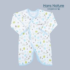 한스네이처 오가닉 여우 신생아 배냇가운 배냇우주복 블루 hansnature