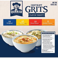 퀘이커 오트밀 시리얼 그릿츠 버라이어티 48봉 1박스 Quaker Instant Grits 4 Flavor Variety Pack 0.09oz Packets (48 Pack), 1set