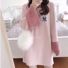 MLB NY 뉴욕 양키스 고전 자수 logo 쾌적하다 풀오버 긴 소매 원피스 E040
