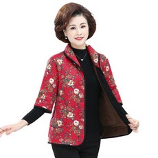 ROYALBELLE 여성 반팔조끼 플라워 기모 자켓 할머니옷 60대 아우터 V12702