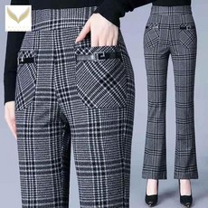 MOSAIRATION 여성용 세미부츠컷 팬츠 나팔바지 체크 하이웨스트 정장바지 ZH23103008