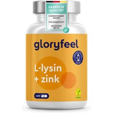 [B0BHX2LZYD] gloryfeel L-라이신 - 캡슐 400개 일일 복용량당 고용량 라이신 1 000mg 체계 및 손톱 아연 함유 필수 아미노산 식물 기반 발효에서 유래, 1개, 400정
