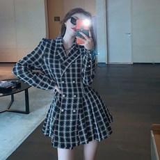 여성 케네스레이디 슬림핏 트렌치 트위드 자켓 원피스