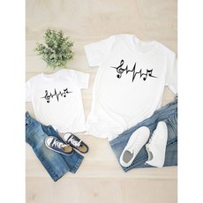 커플 가족 모녀 커플룩 의상 옷 하는 의류 달콤한 소녀 o 티셔츠 여름 패션 음악 아이 여성