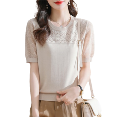 나드리 여성 라운드넥 아이스 반팔 니트