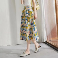 플라워 스커트 하이웨스트 미디 여성 봄 여름 A라인 플리츠 밴딩치마
