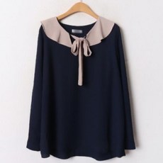 라스보라 봄코디 편안한 착용감 6만원대 선물 배색 숄프릴 리본카라 블라우스 E-1682956