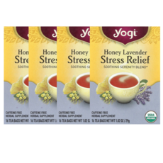 Yogi Tea 요기티 허니 라벤더 스트레스 릴리프 16티백 1.02oz(29g) 4팩, 1.81g, 4개
