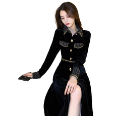 셀럽당 기품 원피스 여 가을 날씬해 보이는 긴팔 롱스커트C04703