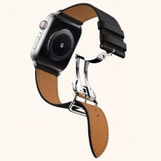 애플워치 명품 가죽밴드 스트랩 Apple Watch 5 4 3 2 1 ehhe, 싱글 서클 접는 버클 블랙, 42MM