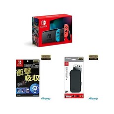 Nintendo Switch Lite 그레이, 네온 블루/네온 레드_3) 필름+파우치 부착