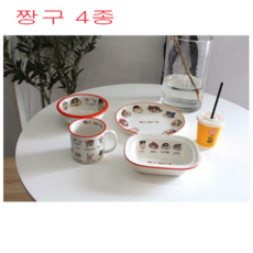 흑백 짱구 식기세트 텐동 그릇 홈카페 홈레스토랑 플레이트 예쁜 그릇 샐러드볼 국수그릇 브런치플레이트, 짱구 4종 세트개
