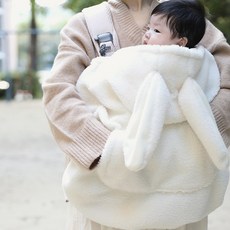 아기띠 워머 커버 신생아 유모차 가리개 바람막이 겨울 뽀글이, 곰(베이지)