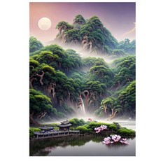 DIY캔버스페인팅 춘강화월야 물감 명화따라그리기 사방에 복 재물이 들어오는 폭포수 보름달 벚꽃 산수화 풍경화 피포페인팅 가게오픈 어르신 효도선물 24색