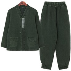 단풍자수 V넥 이중지 남자 한벌