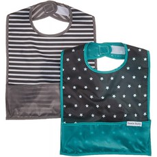 Bazzle Baby Tuck and Fold Feeding Pocket GoBib Rolls Up &amp; Clips to Diaper Bag 4개월에서 36개월 2-Pack