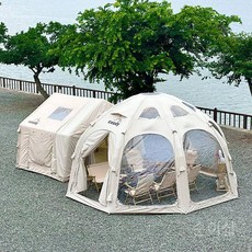 쿠디에어텐트 글램핑 가성비 면텐트 에어텐트 쉘터 차박 에어매트 대형 돔형텐트, 연결 통로 포함  5-8명