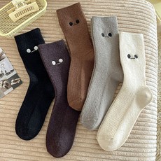 일본스타일 여성 따뜻한 니트 패션 중목양말 5켤레