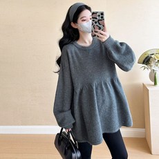 여성 인산부 니트 스웨터 캐주얼 가을 겨울 상의 레깅스 루즈핏 풀오버 긴팔티 기질 임부복 라운드 니트 스웨터 ZZL