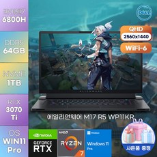 [ 사은품 증정 ] DELL 노트북 에일리언웨어 M17 R5 WP11KR (R7-6800H/RTX 3070Ti/QHD/WIN11Pro) 용량 업 게이밍 노트북, DELL 게이밍 노트북 에일리언웨어 M17 R5, WIN11 Pro, 64GB, 1TB, 라이젠7, 다크사이드 오브 더 문