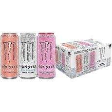 Monster Energy 울트라 버라이어티 팩 제로 피치 킨 스트로베리 드림 무설탕 에너지 드링크 15팩, 15개, 473.2ml
