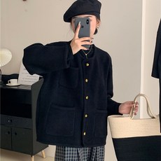 ANYOU 오버핏 여성가디건 캐주얼 자켓 루즈핏 숏 기질 코트