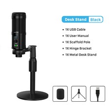 CABLETIME USB 마이크 전문 콘덴서 마이크 스피커 PC 컴퓨터 노트북 게임 라이브 레코딩 스튜디오 C385, 3) with desk stand