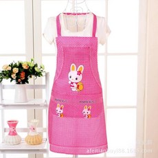 만화 토끼 민소매 앞치마 더블 포켓 청소 주방 천 보호, 2.Pink, 1개