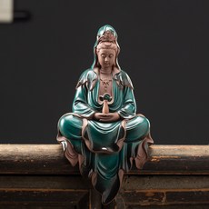 116568 부처님 관세음보상 LED 향 공예 오브제 미니 불상 부처상 장식품 불교용품 가정 축복과 평화, 순수한 병 관음-킬른이 파랗게