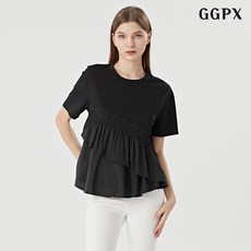 GGPX 밑단 플레어 캉캉 루즈핏 반팔 티셔츠 GOBLW036D