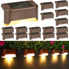 LED 태양광 계단 조명 램프 방수 통로 안뜰 난간 야간 정원 테두리 테라스용 4 팩, 01 16pcs-Brown