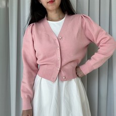  퍼프소매가디건 봄 크롭 핑크가디건  상품 이미지