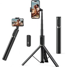 55인치 셀피 스틱 삼각대 아이폰 삼성 구글 LG 소니 등 충전식 블루투스 리모컨 일체형 확장형 알루미늄 전화 피팅 4.77인, Black, Black, 1개