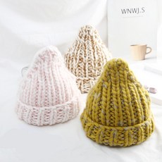 간단한 겨울 따뜻한 혼합 색상 Beanies 수제 두꺼운 스틱 니트 거친 라인 모자 크로 셰 뜨개질 여성 러블리 캡|스컬리스 & 비니즈|