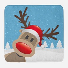 Ambesonne Christmas Bath Mat Reindeer Rudolph with Red Nose and Santa Claus Hat Snowy Forest Plush, 1