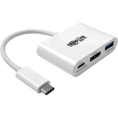 트립 라이트 USB C-HDMI 멀티포트 비디오 어댑터 컨버터 1080pUSB-A 허브 USB-C PD 충전 썬더볼트 3 호환 타입 C 타입-CU444-06N-HU-C 화이트