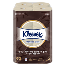 백앤 크리넥스 3겹 밤부케어 화장지 25m, 12롤, 6개