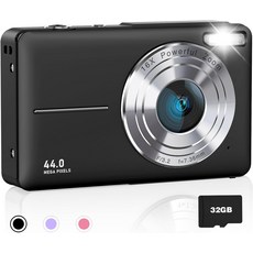 일회용카메라 어린이를 위한 AiTechny 디지털 카메라 1080P FHD 사진용 44MP 포인트 앤 슛 카메라32GB 카드 포함 16X 줌 청소년을 소형 빈티지 선물 어린이 소년, [01] 일회용카메라 검은색, 1개
