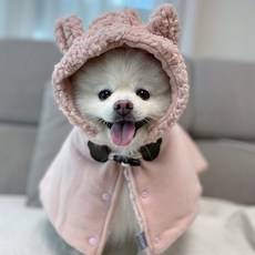 강아지 곰돌이 망토 담요 후리스 고양이 케이프 포근 유모차 개모차 애견 겨울옷 숄 후드, 핑크