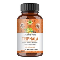 Organic Veda 트리팔라 120캡슐 2000mg 허브 암라 Haritaki 하리타키 가자나무 추출물, 1개